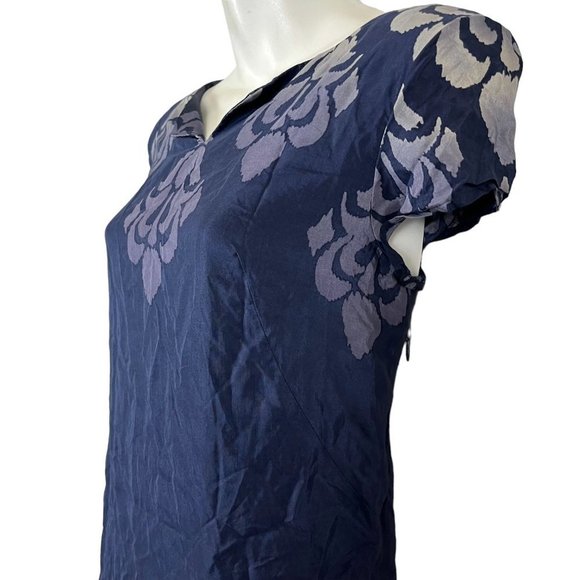 Jones New York Collection Womens Navy Silk Blend Short Sleeve V-Neck Dress sz 6 - Picture 8 of 16